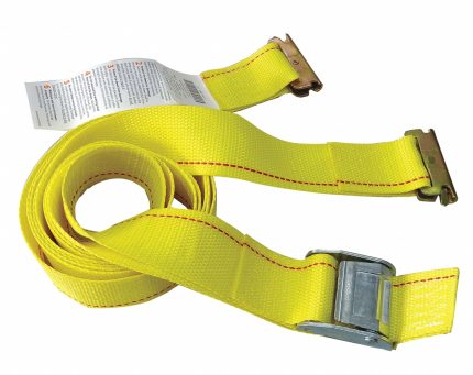 Tie Down Strap: Cam Buckle, E-Track, Gen Purpose, 2 in Wd, 666 lb WLL, Yellow, 12 ft Lg, 7 PK