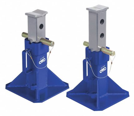 OTC Jack Stand: Pin Adjustment, 22 ton Load Capacity, 19 7/8 in Max Extended Ht, Square, Steel, 1 PR
