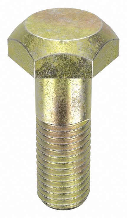 Structural Bolt: Steel, A325 Type 1, Zinc Yellow, 3/4"-10 Thread Size, 2 in lg, 5/8 in Grip Size