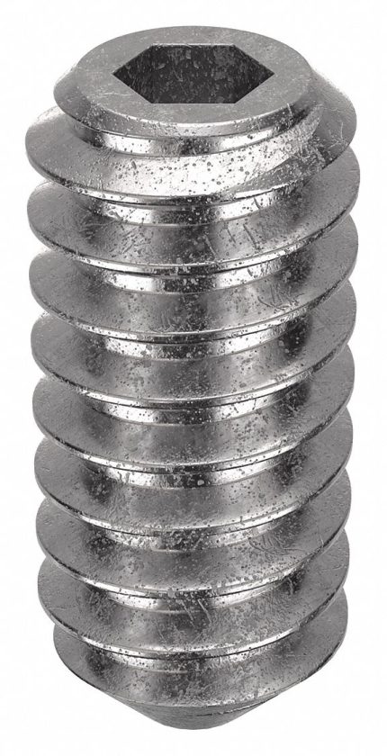 Socket Set Screw: #4-40 Thread Size, 1/4 in Overall Lg, Cup pt, Stainless Steel, Plain, Socket, 5 PK