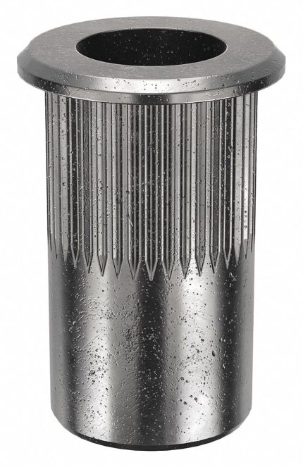 Rivet Nut: 1/4"-20 Thread Size, 11/16 in Overall Lg, 25/64 in Insert Dia, Steel, Plain, Steel, 40 PK