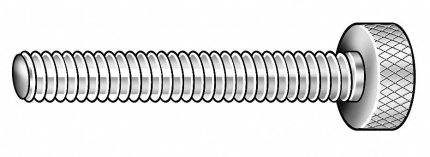 Thumb Screw: 1/2"-20 Thread Size, Knurled, Steel, Black Oxide, 0.375 in Max Head Ht, 3 in Lg