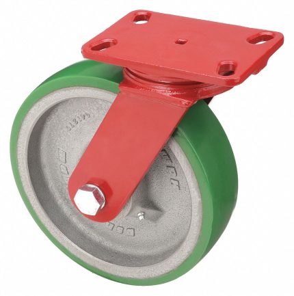 HAMILTON Plate Caster: Swivel, No Brake, Polyurethane, 10 in Wheel Dia, 3 in Wheel Wd, Slot, Roller