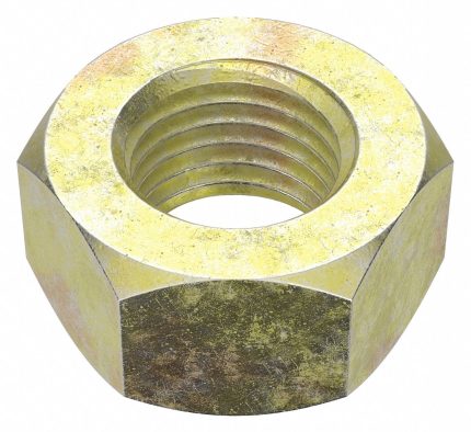 Hex Nut: M30-3.50 Thread, 46 mm Hex Wd, 24 mm Hex Ht, Steel, Class 10, Zinc Yellow