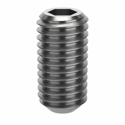 Socket Set Screw: M10x1.5 Thread Size, 20 mm Overall Lg, Cup pt, Stainless Steel, Plain, 10 PK
