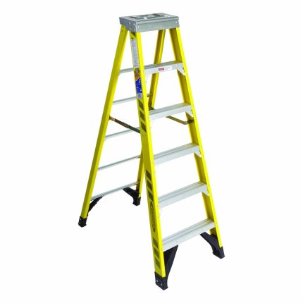 WERNER Stepladder: 6 ft Ladder Size, Fiberglass, 375 lb Load Capacity, 23 lb Wt, 3.8 ft Standing Ht