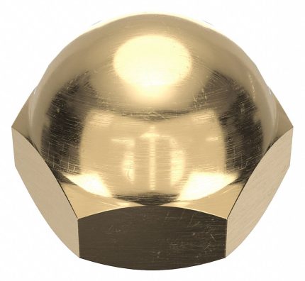 Cap Nut: 5/16"-18 Thread, Plain, Not Graded, Brass, 0.438 in Ht, 9/16 in Hex Wd, 25 PK