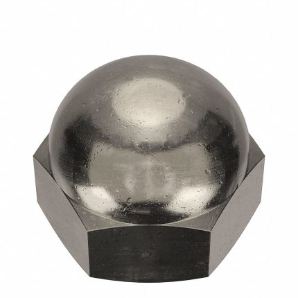 Cap Nut: 1/4"-28 Thread, Nickel Plated, Not Graded, Brass, 0.375 in Ht, 7/16 in Hex Wd, 25 PK