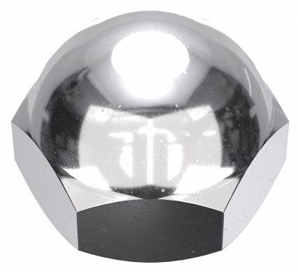 Cap Nut: 5/16"-18 Thread, Chrome Plated, Not Graded, Brass, 0.438 in Ht, 9/16 in Hex Wd, 10 PK