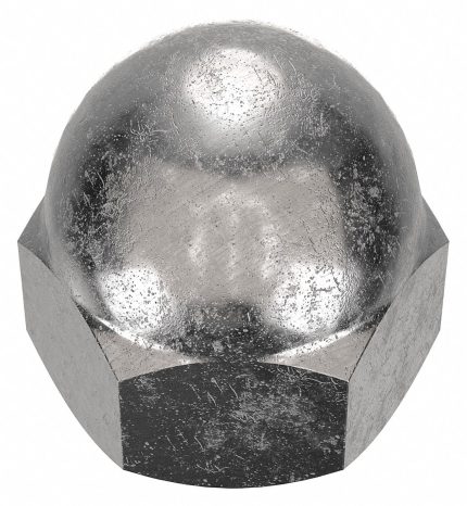 Cap Nut: 1/4"-20 Thread, Plain, 18-8, Stainless Steel, 0.469 in Ht, 7/16 in Hex Wd, 25 PK