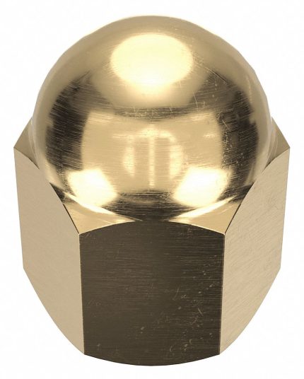 Cap Nut: Low Crown, 3/8"-16 Thread, Plain, Not Graded, Brass, 0.625 in Ht, 9/16 in Hex Wd, 10 PK