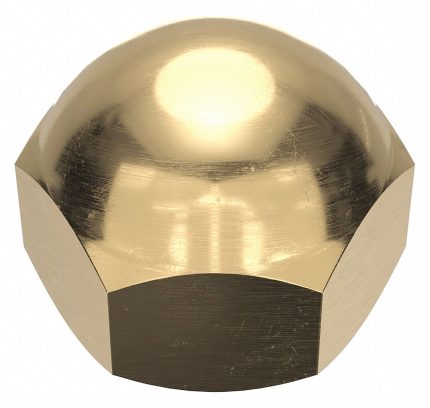 Cap Nut: Extra Low Crown, 3/4"-16 Thread, Plain, Not Graded, Brass, 0.875 in Ht, 1 1/16 in Hex Wd