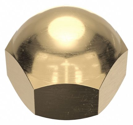 Cap Nut: Extra Low Crown, 5/8"-11 Thread, Plain, Not Graded, Brass, 0.75 in Ht, 2 PK