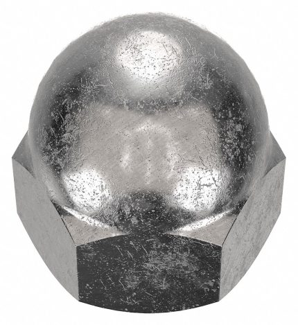 Cap Nut: Low Crown, 7/8"-9 Thread, Plain, 18-8, Stainless Steel, 1.359 in Ht, 1 1/4 in Hex Wd