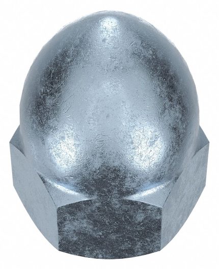 Cap Nut: High Crown, 1/4"-20 Thread, Zinc Plated, Not Graded, Steel, 0.594 in Ht, 10 PK