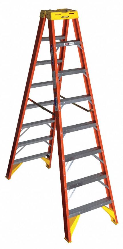 WERNER Twin Stepladder: 8 ft Ladder Size, Fiberglass, 300 lb Load Capacity, 37 lb Wt