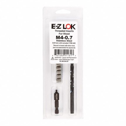 Knife Thread Insert: M4-0.70 Int Thrd Sz, 9.525 mm Overall Lg, 6.35 mm Dia, Stainless Steel, Plain