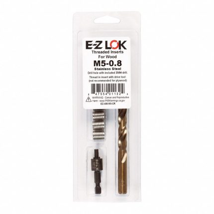 Knife Thread Insert: M5-0.80 Int Thrd Sz, 12.7 mm Overall Lg, 9.525 mm Dia, Stainless Steel, Plain