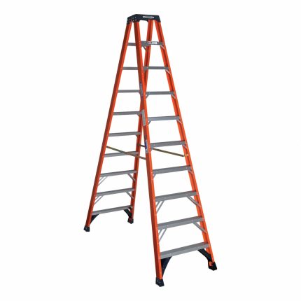 WERNER Stepladder: 10 ft Ladder Size, Fiberglass, 300 lb Load Capacity, 55 lb Wt, 7.7 ft Standing Ht