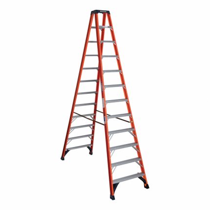 WERNER Stepladder: 12 ft Ladder Size, Fiberglass, 300 lb Load Capacity, 71 lb Wt, 9.6 ft Standing Ht